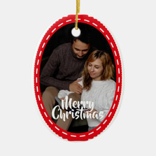 Cute 2 Photo Frame Christmas Ceramic Ornament