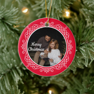 Cute 2 Photo Frame Christmas Ceramic Ornament