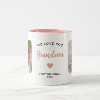 Cute 2-Photo Grandma Modern Keepsake Pink Two-Tone Coffee Mug