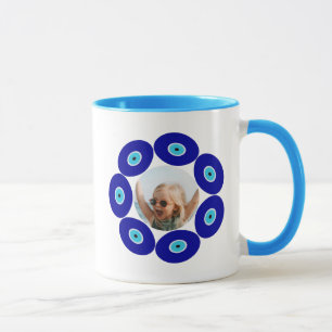 Cute 2-Photo Positive Vibes, Blue Evil Eye Amulets Mug