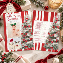 Cute 2 Photo Red Stripes Bow Christmas Family Tree