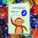 Cute 2nd birthday monkey add name blue card<br><div class="desc">Add a name: This cute second birthday card is ready for you to personalize with the birthday child's name. It features a cheeky monkey waving a blue birthday balloon on a pale aqua background. There is a further birthday balloon inside. The message inside currently reads "Have a wonderful second birthday,...</div>