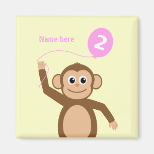 Cute 2nd birthday monkey add name pink cream magnet