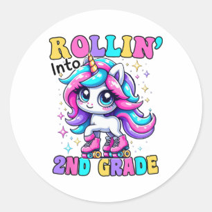 Cute 2nd Grade Back To School Unicorn First Day Of Classic Round Sticker