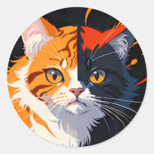 Cute 3-colour cat face classic round sticker
