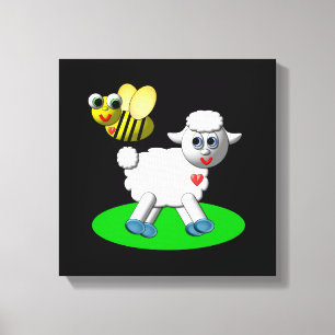 Cute 3-D Look Bee and Lamb Canvas Print