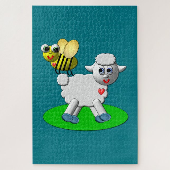 Cute 3-D Look Bee and Lamb Jigsaw Puzzle (Vertical)