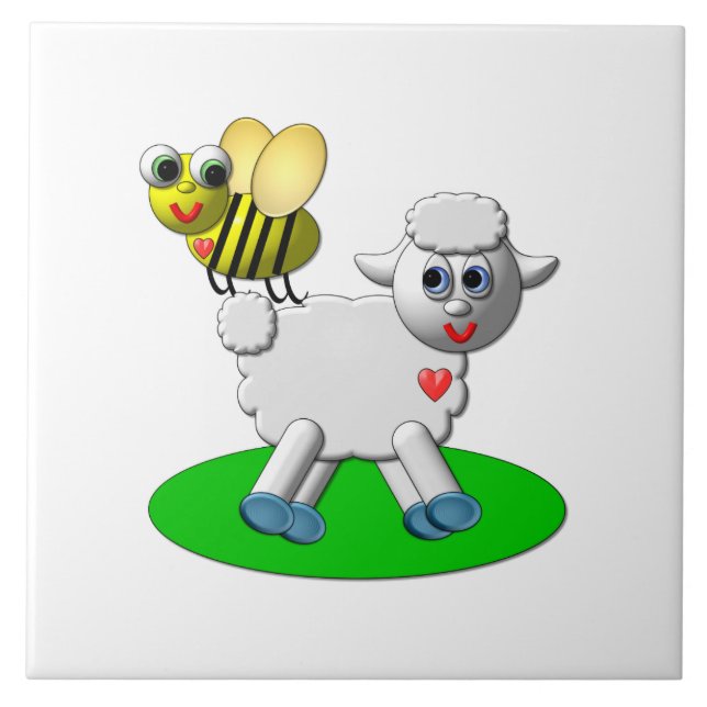 Cute 3-D Look Bee and Lamb Tile (Front)