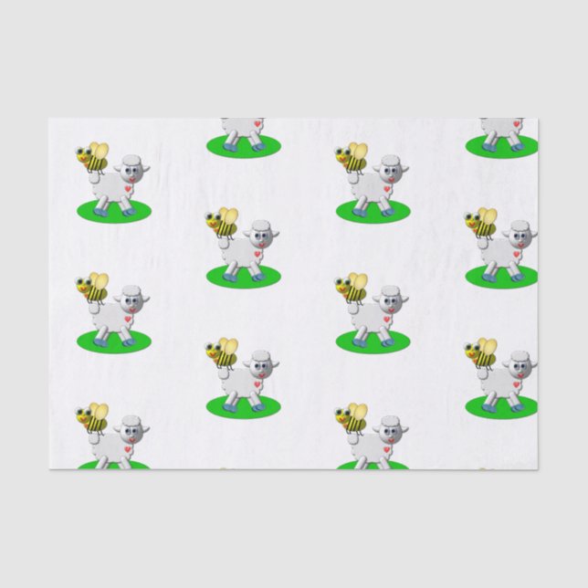 Cute 3-D Look Bee and Lamb Tissue Paper (Front)