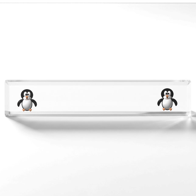 Cute 3-D Look Perky Penguin Nameplate (Front)
