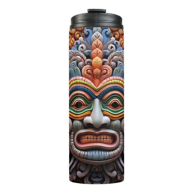 Cute 3-D Tiki Mask Thermal Tumbler (Front)