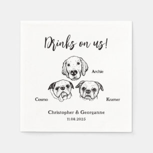 Cute 3 Dogs Pet Drinks on Us Wedding  Napkin