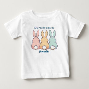 Cute 3 Easter Bunnies First Easter. Editable Baby T-Shirt