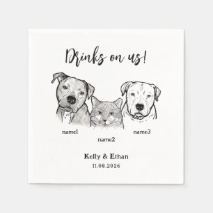 Cute 3 Pets Drinks on Us Dog Cat Wedding Napkin