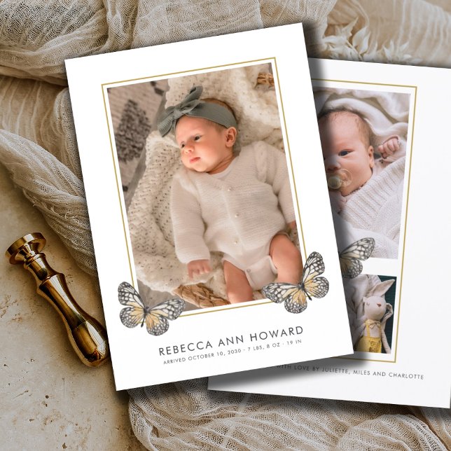 Cute 3 Photo Collage Baby Birth Announcement (Creator Uploaded)