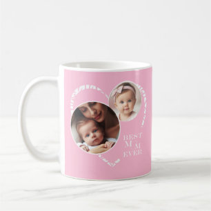 Cute 3-Photo Pink & White Heart, "Best Mom Ever" Coffee Mug