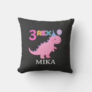 Cute 3 Rex Pink Dinosaur Birthday Design Throw Pillow