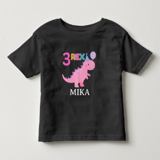 Cute 3 Rex Pink Dinosaur Birthday Design Toddler T-shirt