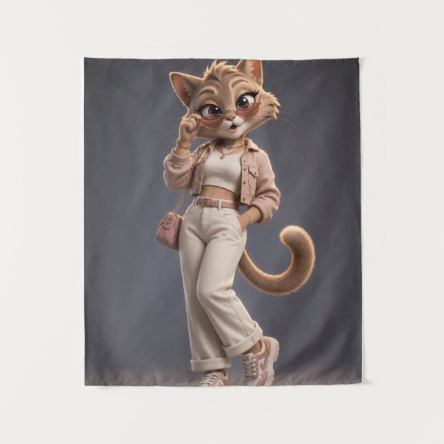 Cute 3D Animated Cat Fleece Blanket for Kids - Sof Tapestry (Front)