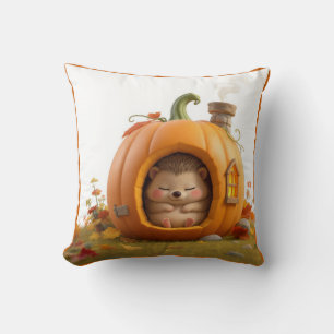 Cute 3D Cartoon Pumpkin House Hedgehog Cottagecore Throw Pillow