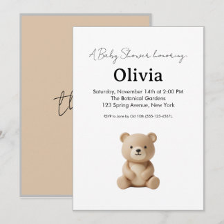 Cute 3D Clay Bear Neutral Baby Shower Invitation