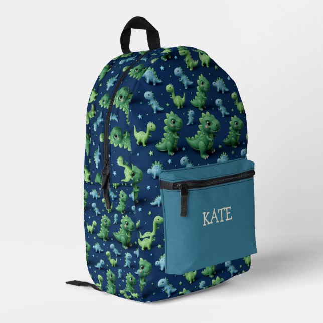 Cute 3D Dinosaur Pattern Navy Blue Personalized Ki Printed Backpack (Back Corner Left)