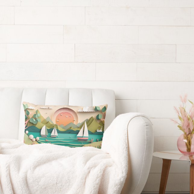 cute 3d effect beach house  lumbar pillow (Couch)