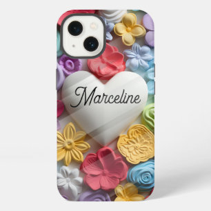 Cute 3D flowers and big white heart custom iPhone 13 Case