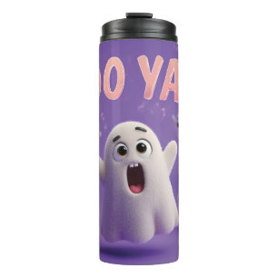 Cute 3D Fuzzy Ghost Characters Yelling Boo Yah! Thermal Tumbler