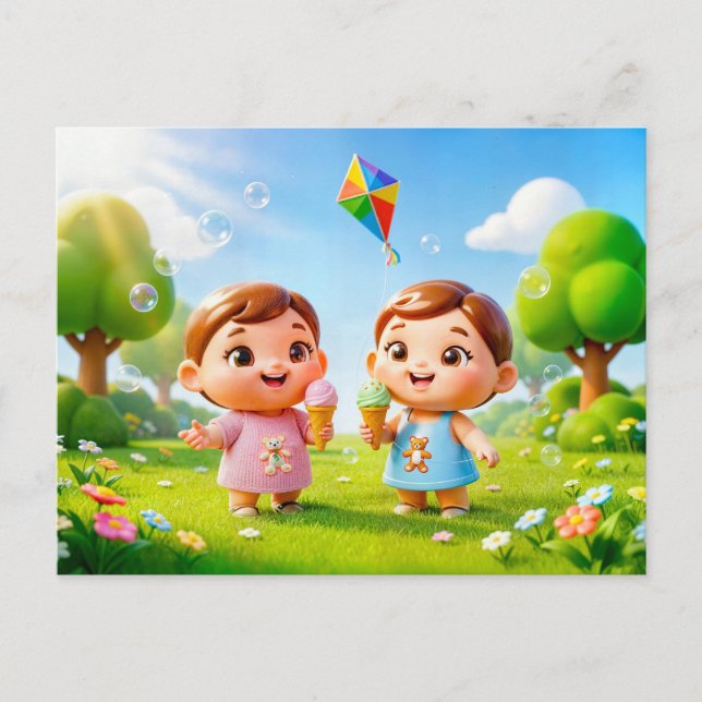 Cute 3D Gemini Zodiac Twins Postcard (Front)