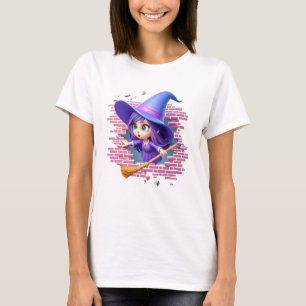 Cute 3d Halloween Witch Breaking Through A Wall T-Shirt