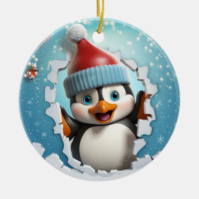 Cute 3D Penguin Xmas Ceramic Ornament (Front)