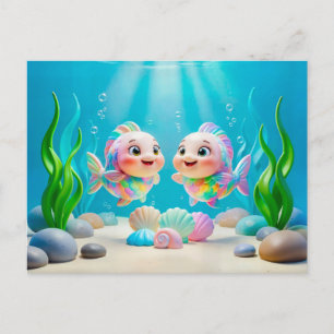 Cute 3D Pisces Zodiac Fish Postcard