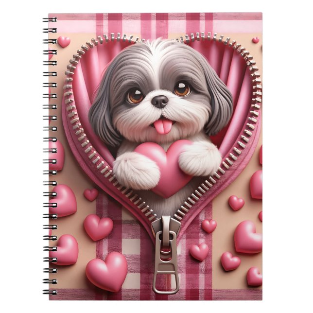 Cute 3D Puppy in a Pink and White Background (12) Notebook (Front)