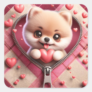 Cute 3D Puppy in a Pink and White Background (23) Square Sticker