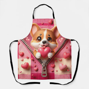 Cute 3D Puppy in a Pink and White Background (24) Apron