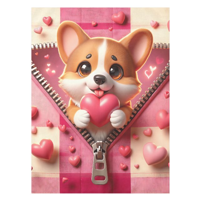 Cute 3D Puppy in a Pink and White Background (24) Tablecloth (Front)