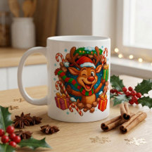 Cute 3D Reindeer Christmas Coffee Mug
