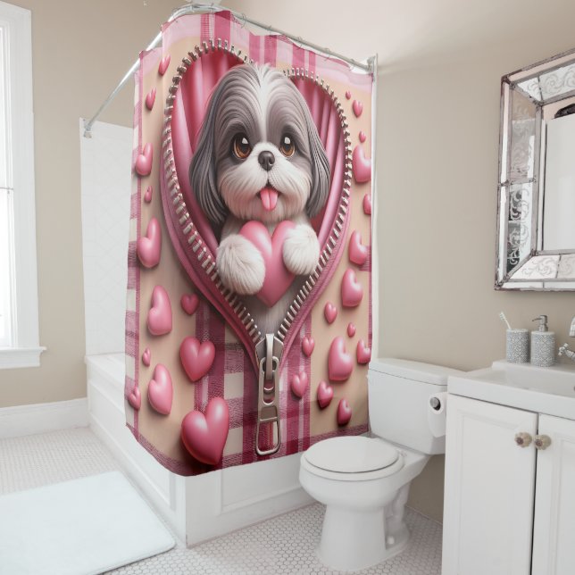 Cute 3D Shih Tzu in a Pink and White Background (In Situ)