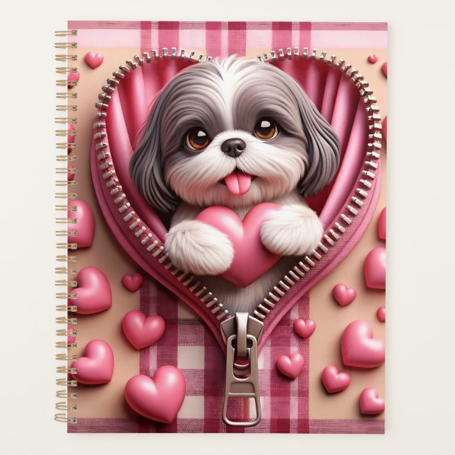 Cute 3D Shih Tzu in a Pink and White Background Planner (Front)
