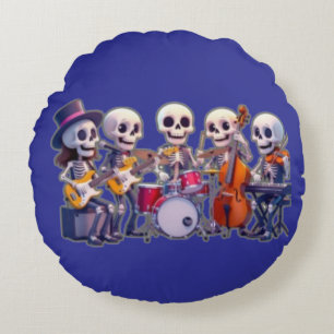 Cute 3D Skeleton Music Band – Adorable Cartoon Con Round Pillow
