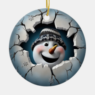 Cute 3D Snowman Xmas Ceramic Ornament