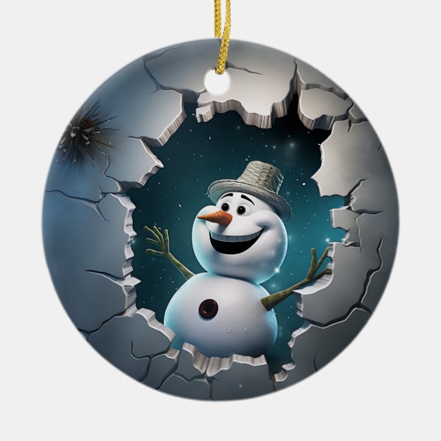 Cute 3D Snowman Xmas Ceramic Ornament (Front)