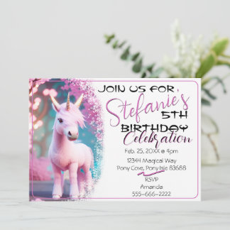 Cute 3D Spirit Unicorn Pony 15 Birthday Invitation