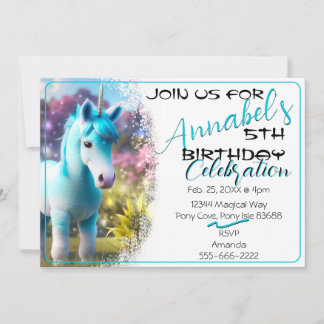 Cute 3D Spirit Unicorn Pony 23 Birthday Invitation