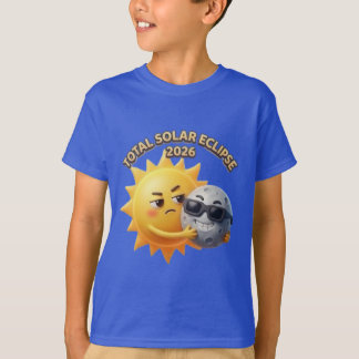 Cute 3D Sun and Moon Hug Total Solar Eclipse 2026 T-Shirt