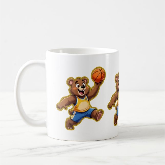 Cute 3D Teddy Bear Playing Basketball – Adorable S Coffee Mug (Left)