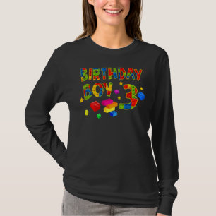Cute 3rd Birthday 3 Years Old Block Building Boys T-Shirt