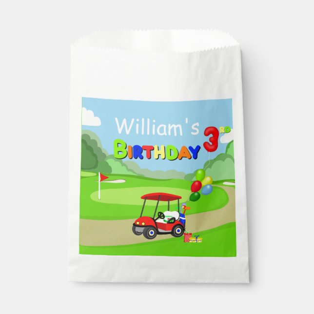 Cute 3rd Birthday Red Golf Cart Boy's Favour Bag (Front)