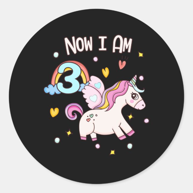 Cute 3rd Birthday Unicorn for Girls Bday Classic Round Sticker (Front)